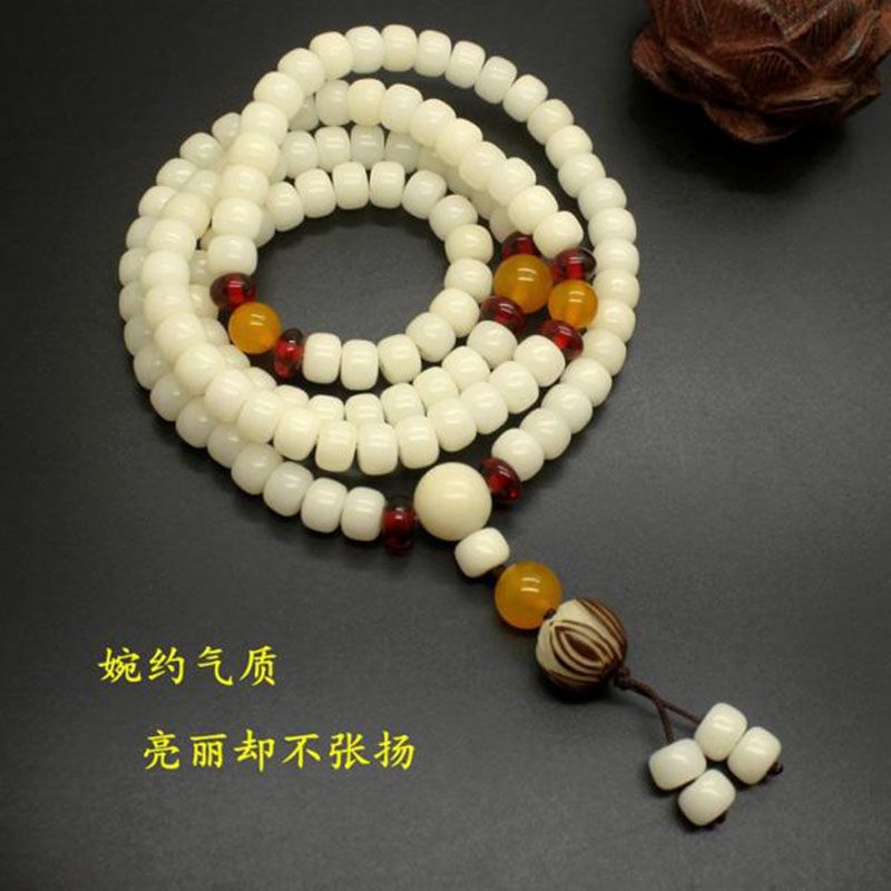 天然白玉菩提根手串108菩提子佛珠手链男女百搭项链长款简约文玩 款式六 6*8MM(适合女性)