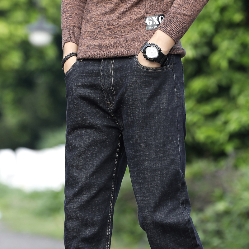 金盾kindon冬季牛仔裤男弹力宽松青年潮流男士直筒大码裤子男厚款阔腿