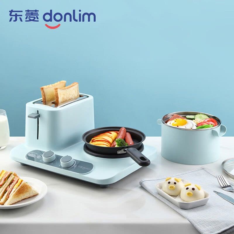 东菱(DonLim)DL-3405晴空蓝 多功能锅早餐机吐司机烤面包机三明治机面包机多士炉料理机家用火锅图片
