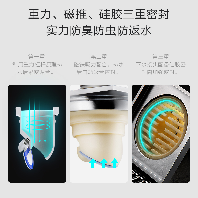 JOMOO九牧地漏卫生间大排量淋浴地漏精铜地漏厨房防虫防臭防反水下水地漏92397