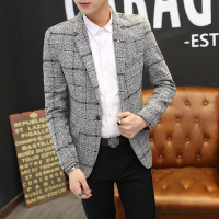 莎丞 2021春秋季新款男士西装格子韩版修身青年小西服休闲英伦外套单西潮