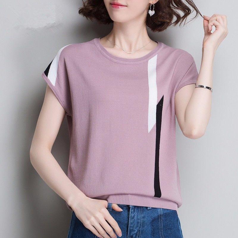针织衫短袖上衣服t恤女新款女装夏装潮宽松薄款半袖体桖常规款女士t恤
