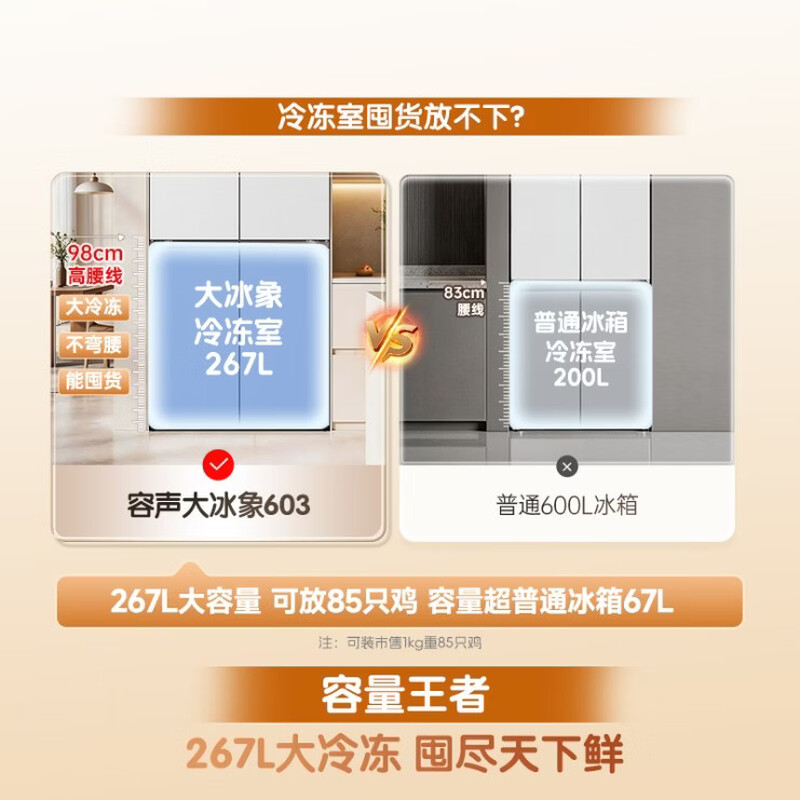 容声大冰象603L十字门冰箱2026新款双系统双净超薄嵌入式新一级能效BCD-603Q50CZLBD-凝月白高清大图