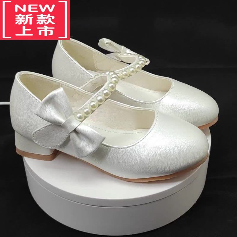 可莉允女童白色高跟鞋公主风2022春秋季皮鞋中大童鞋配晚礼服鞋黑色粉色运动休闲鞋图片