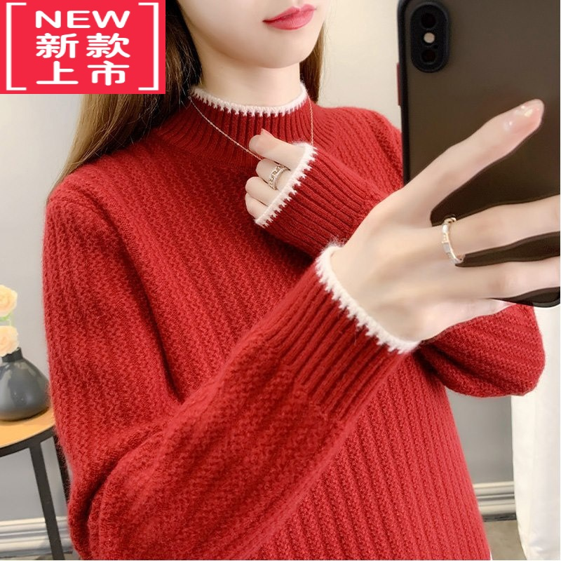 可莉允12女大童加厚毛衣女秋冬2022新款初中学生15女孩半高领针织打底衫