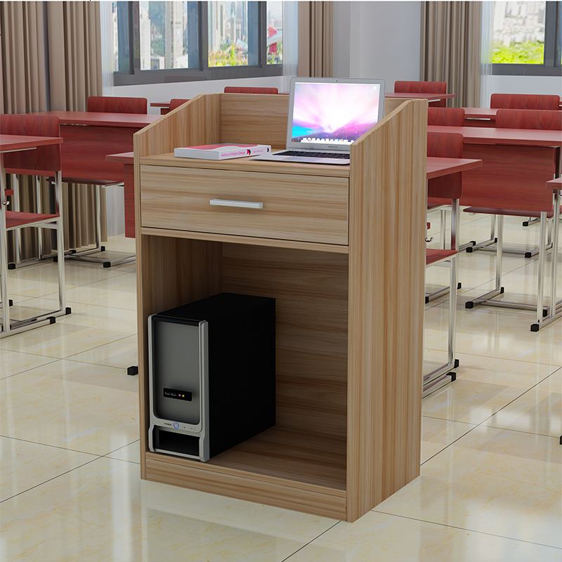 演讲台迎宾新款方形接待台发言培训台导购台教师讲桌主持台咨客台 浅胡桃100*63*40有抽_要穿线孔请备注