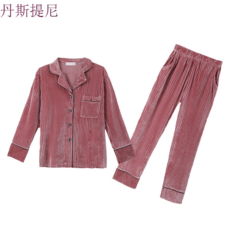 秋冬季金丝绒睡衣女长袖甜美性感公主薄款珊瑚绒家居服套装可外穿