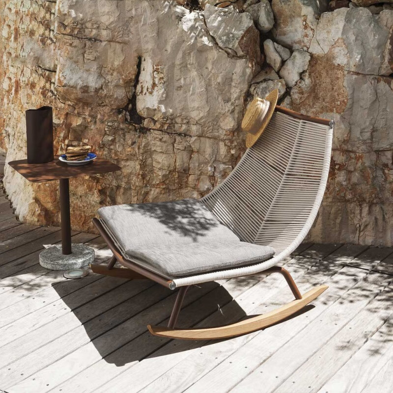 金菲罗格 阳台懒人沙发休闲摇椅午休靠背椅子户外庭院 摇椅-米白色(带半坐垫)高清大图