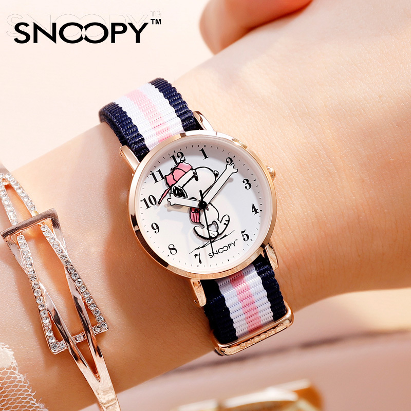 史努比snoopy儿童手表女学生初高中女生复古帆布编织纹带卡通可爱ins