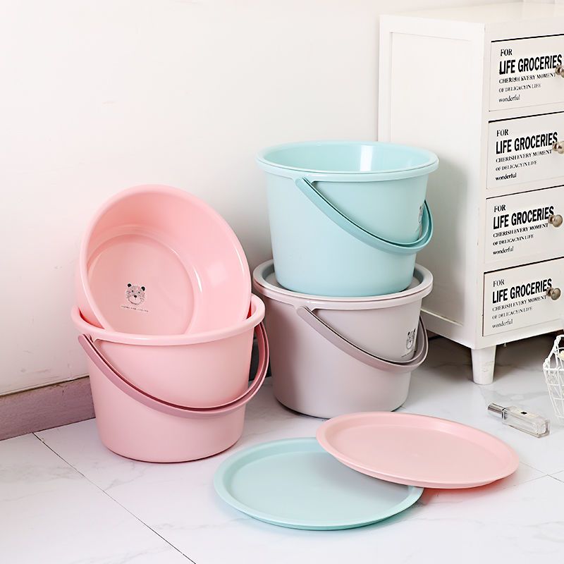 学生带盖住宿用盆子加厚塑料桶家用水桶宿舍桶盆套装脸盆洗衣桶 北欧蓝[单桶]