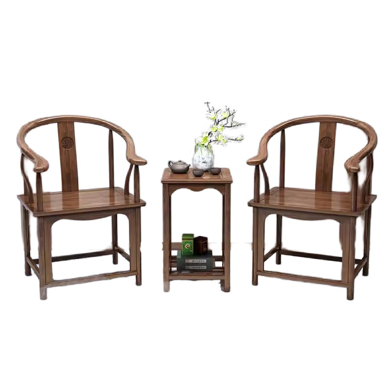 戴劲靠背椅配套桌椅单人坐椅家用木凳商用办公椅功夫泡茶椅官帽椅三件套高清大图