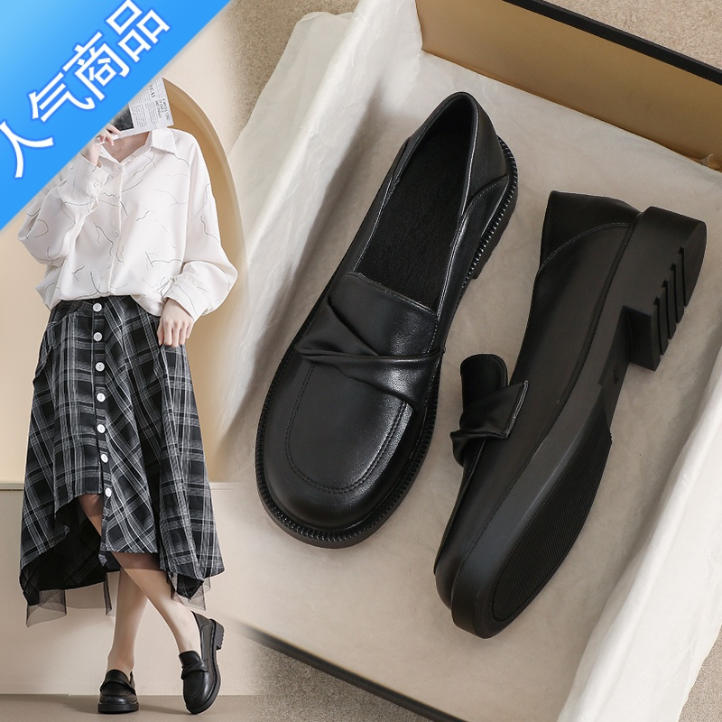 SUNTEK小皮鞋女2023新款夏季英伦风黑色软底工作薄款舒适夏款乐福鞋