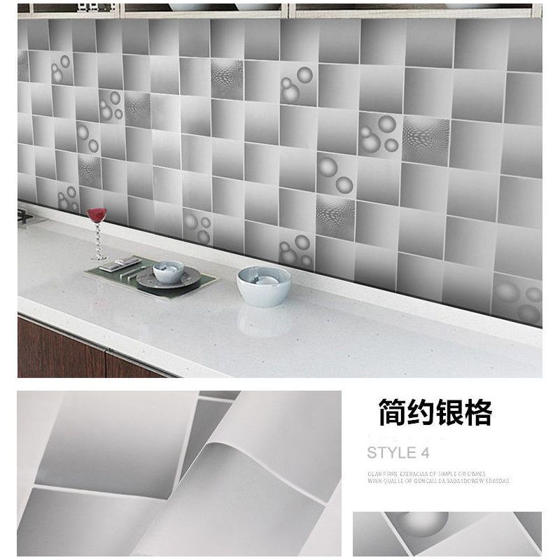 厨房防油贴纸耐高温防水防潮自粘油烟机壁纸柜灶台用墙贴防霉墙纸|简约白格 60厘米宽x5米长[送刮板和小刀]