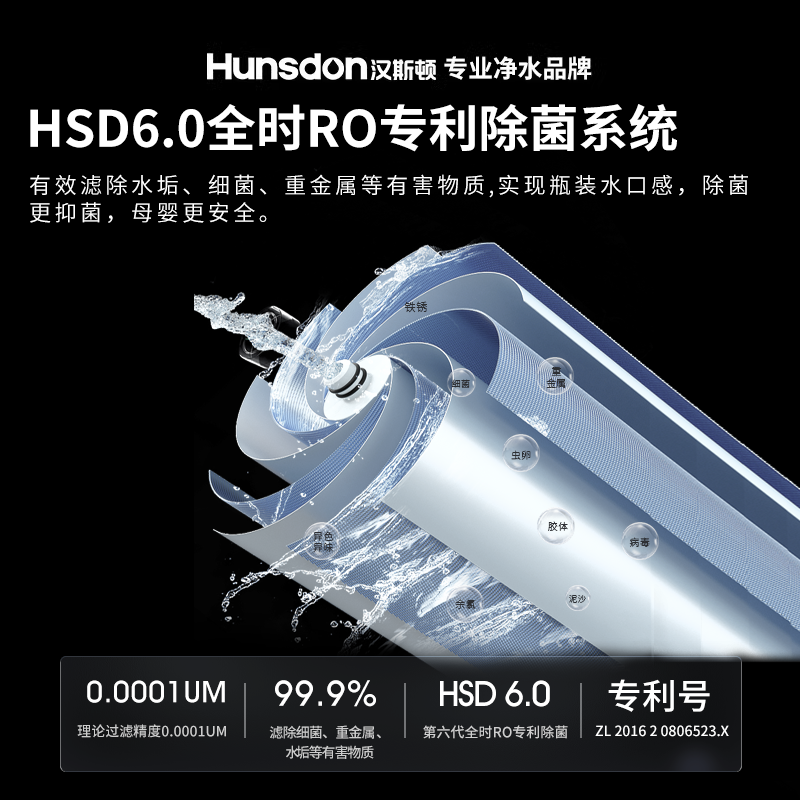 汉斯顿/Hunsdon净水器家用直饮自来水过滤厨房净化反渗透ro净水机800G大通量白露2L/min直饮出水高清大图