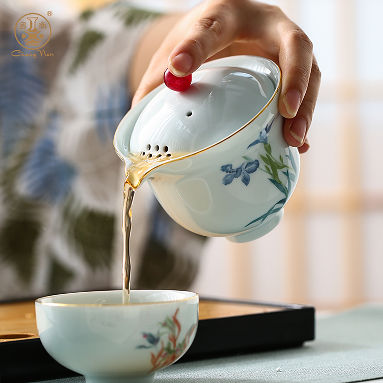 昌南 旅行茶具 花语茶泡套装 一壶两杯一茶盘 茶壶 茶杯高清大图