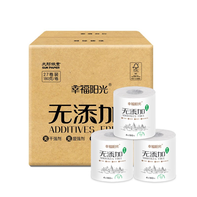 幸福阳光 卷纸 四层 180g 27卷 有芯卷纸 卫生纸 (整箱销售)