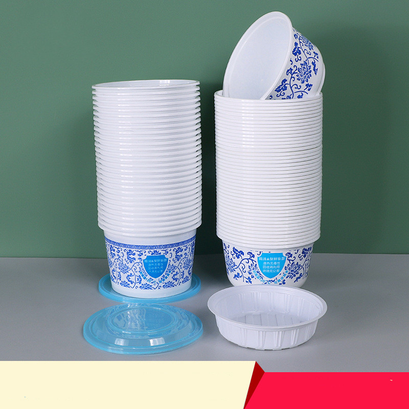 洁雅杰LBK-850青花碗一次性粥碗甜品酸辣粉打包加厚外卖圆形塑料碗家用商用餐盒 单位:个