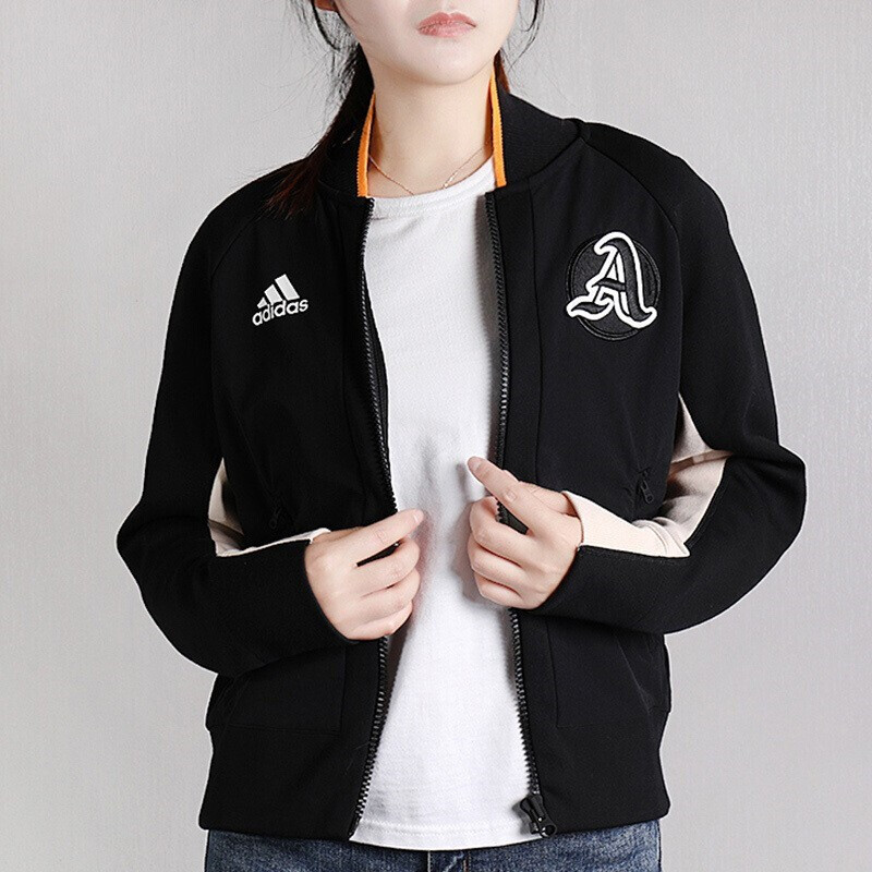 adidas阿迪达斯女装上衣跑步训练棒球服运动服休闲外套立领夹克ea042