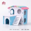 仓鼠玩具用品小窝金丝熊睡房双层小窝玩具木质秋千保暖笼子 S 彩色大房子蓝色