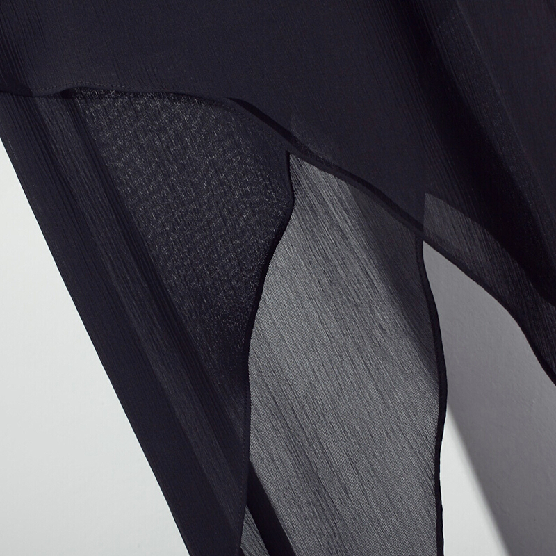 不规则上衣短袖开叉性感女夏2018新款韩版宽松雪纺衫中长款黑色