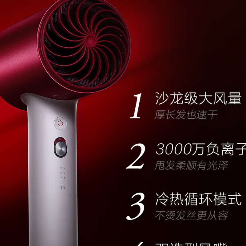 SOOCAS素士家用电吹风大功率不伤发负离子速干便携智能吹风筒 H5红高清大图