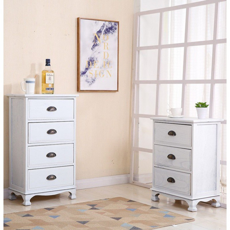 美式复古实木地中海收纳柜45cm多层抽屉式储物柜卧室五斗柜边柜子三维