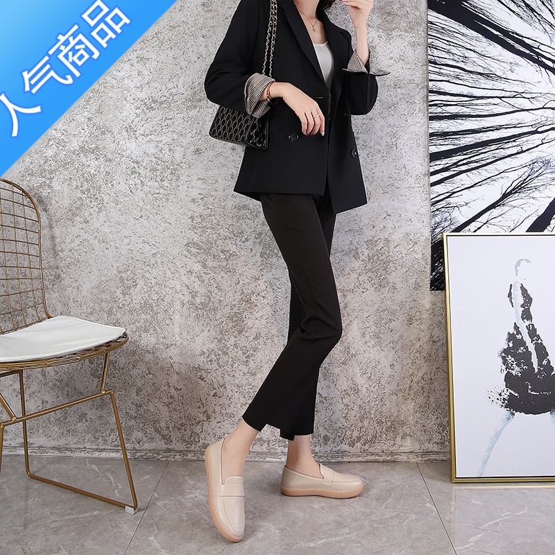 SUNTEK小皮鞋女平底上班鞋工作鞋不累脚2023新款百搭软皮软底乐福鞋黑色高清大图