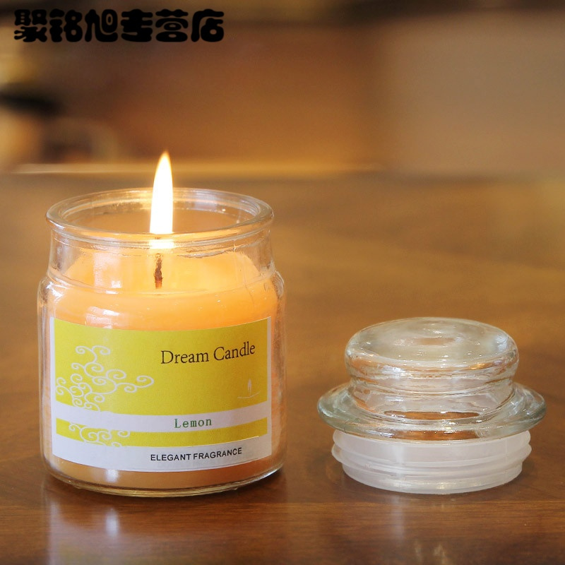 密封小罐玻璃杯天然香料香薰蜡烛精油无烟蜡烛香氛蜡烛生日婚礼派对节日用品-柠檬