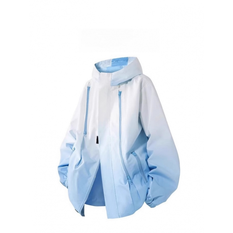 年春秋季新款渐变侣冲锋衣外套男女户外休闲连帽登山夹克