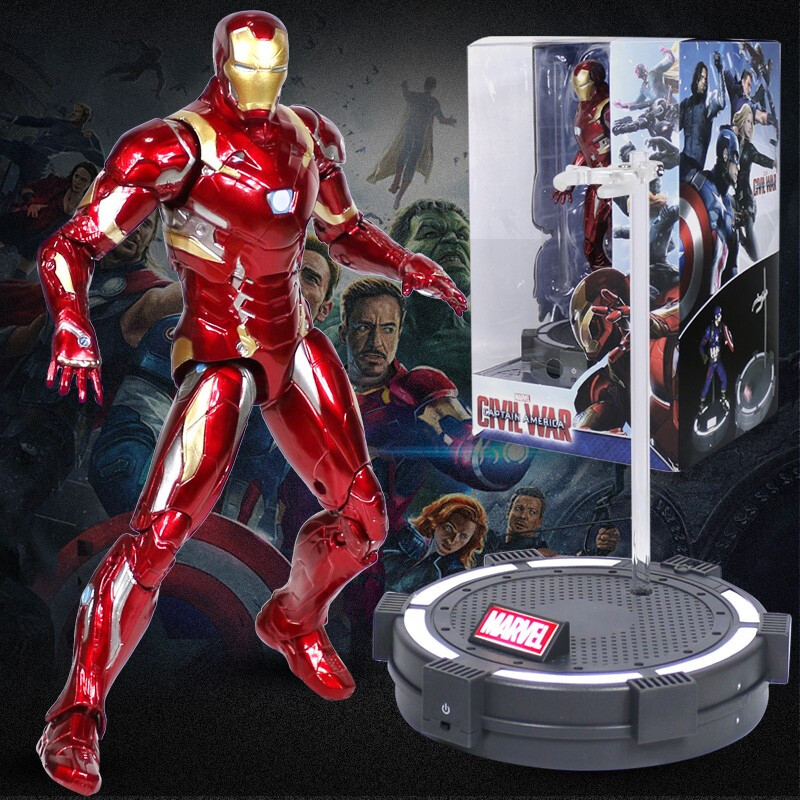 玩具Marvel/钢铁侠漫威手办复仇者联盟美国队长蜘蛛侠复联手办摆件模型公仔人 发光底座版7寸-钢铁侠