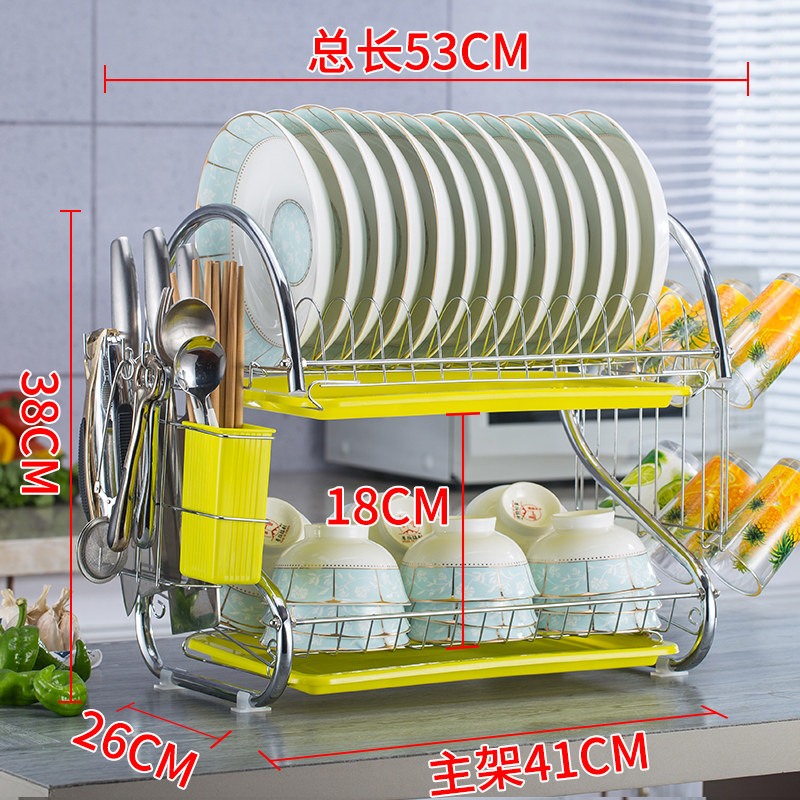 厨房置物架用品餐具收纳盒盘子碗收纳架刀架碗柜碗碟沥水碗架厨房收纳层架三维工匠 双层绿盘挂杯