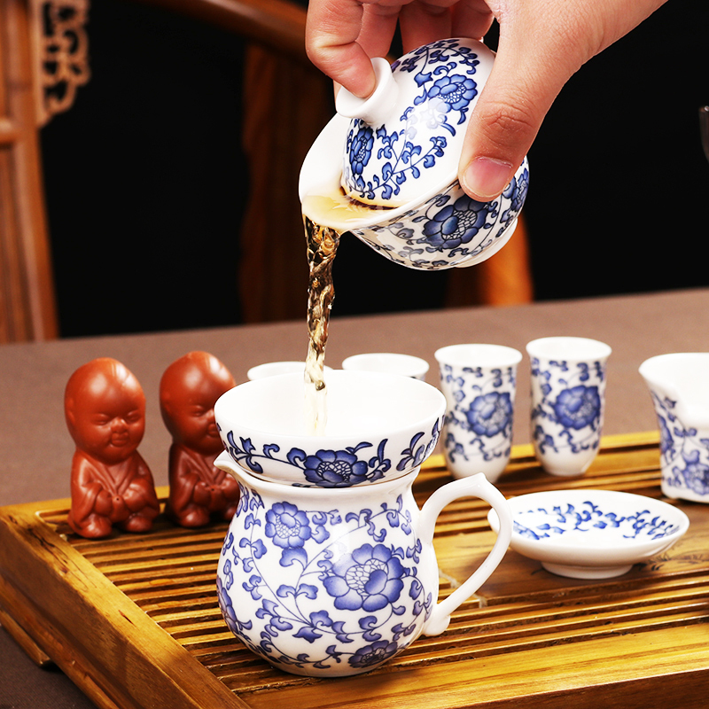 尚帝（shangdi）咖色小兰香茶盘 釉下彩青花陶瓷茶具1.5升电水壶套装 彩盒装