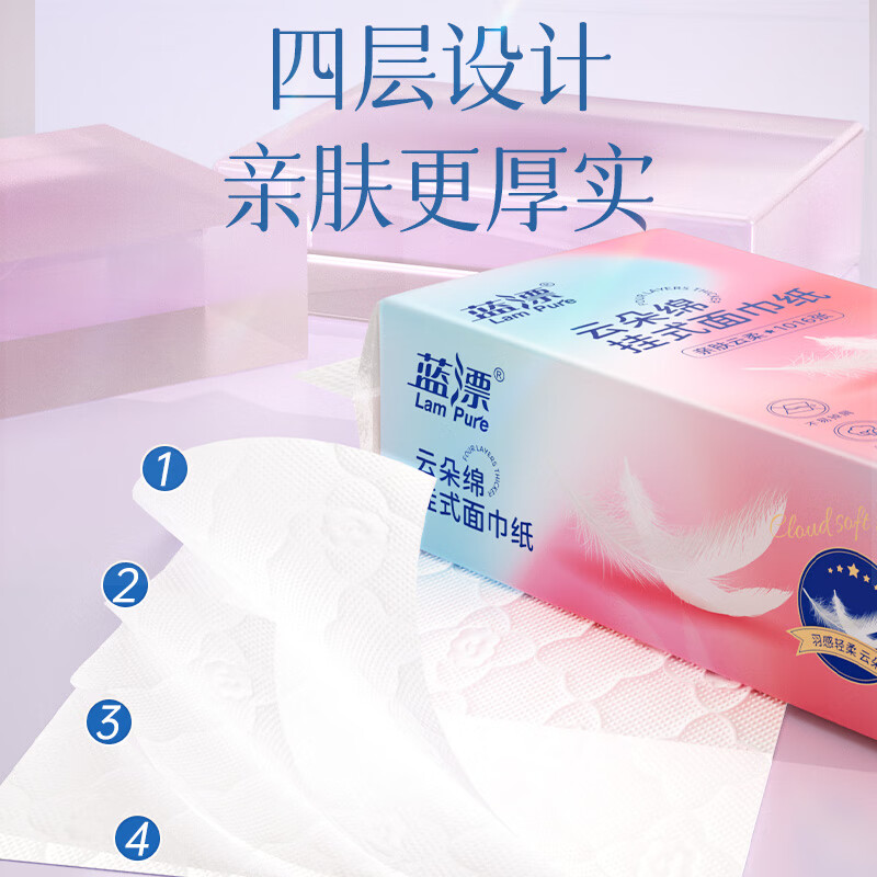 蓝漂白色气垫挂式抽纸1提袋装LP-50774 254抽*4层高清大图