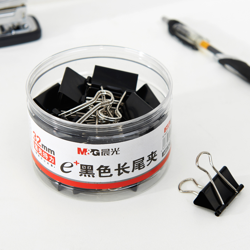 晨光文具 ABS92734票夹PET黑色桶装长尾夹32mm票夹 燕尾夹 夹子 24个/筒 JH