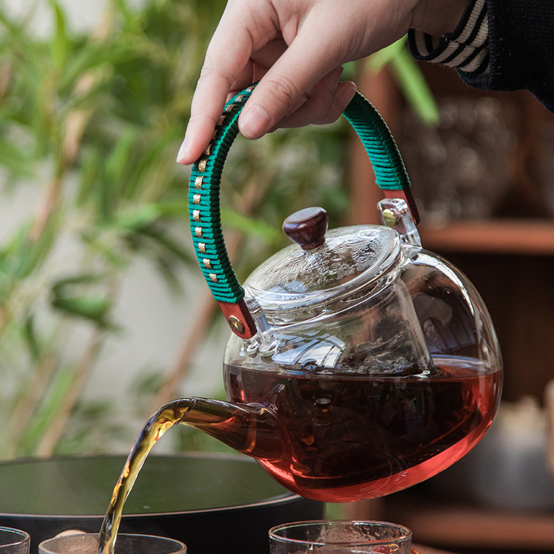 侧把玻璃煮茶款 落笙蒸茶煮茶壶器电陶炉耐热玻璃过滤提梁烧水壶蒸汽黑茶家用茶具