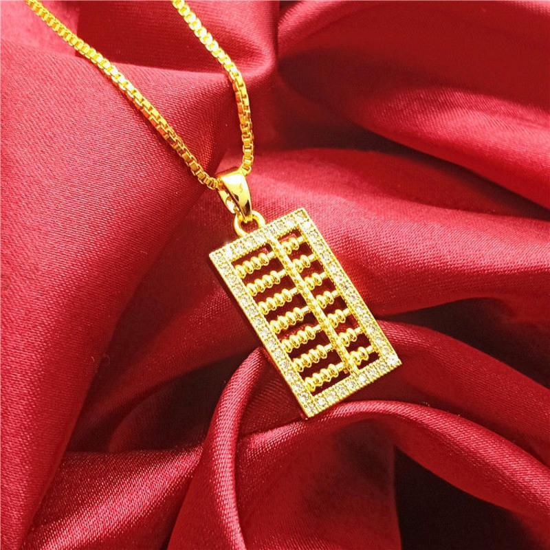 越南沙金国风钻石算盘吊坠项链 民族风24算盘项链时尚不掉色首饰 平安