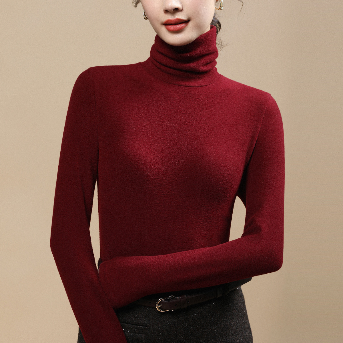 堆堆领双面德绒打底衫女秋冬内搭2025年新款加厚女士保暖上衣洋气高清大图