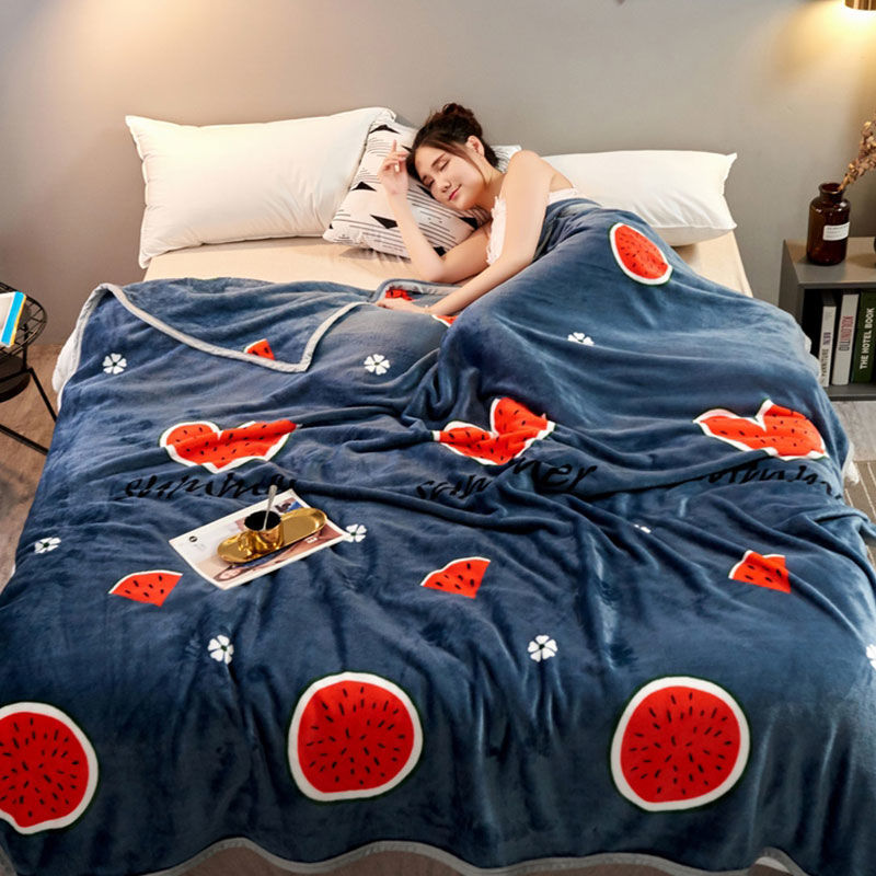 毛毯办公室单人盖毯学生宿舍午睡毯子家用加绒加厚保 西瓜【可铺可盖-四季适宜】 150*200cm雪貂绒毛毯