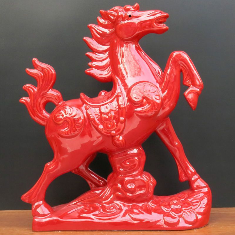 唐三彩马陶瓷红马摆件家居客厅办公室摆设招财马工艺品礼品