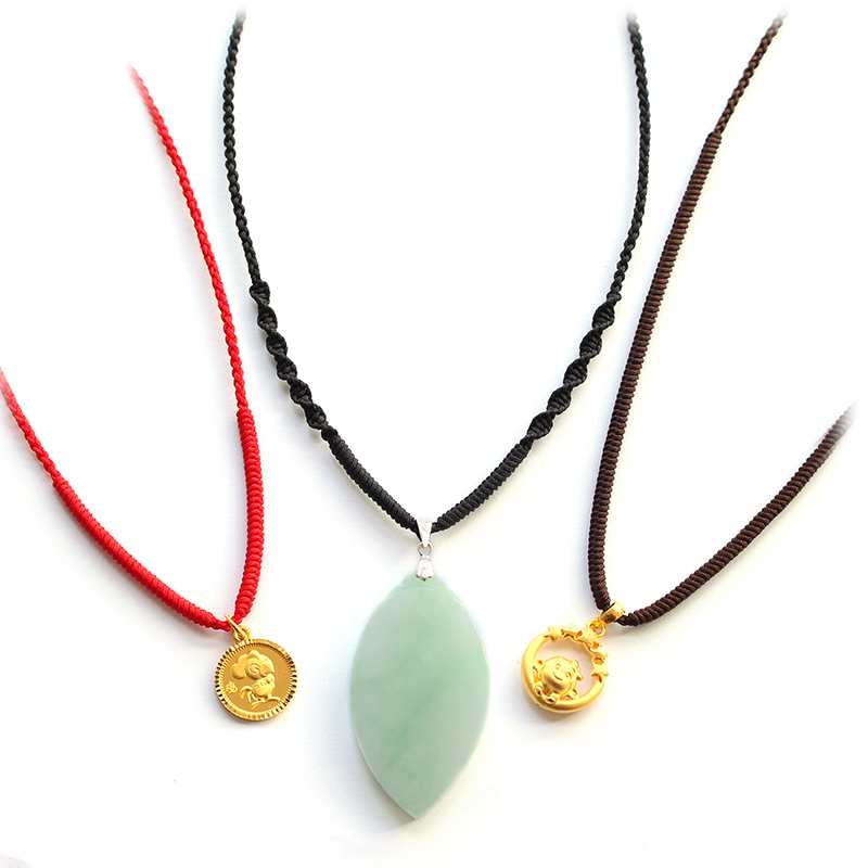 短款锁骨链纯手工编织金吊坠绳翡翠玉坠吊坠挂绳女黑红项链绳子