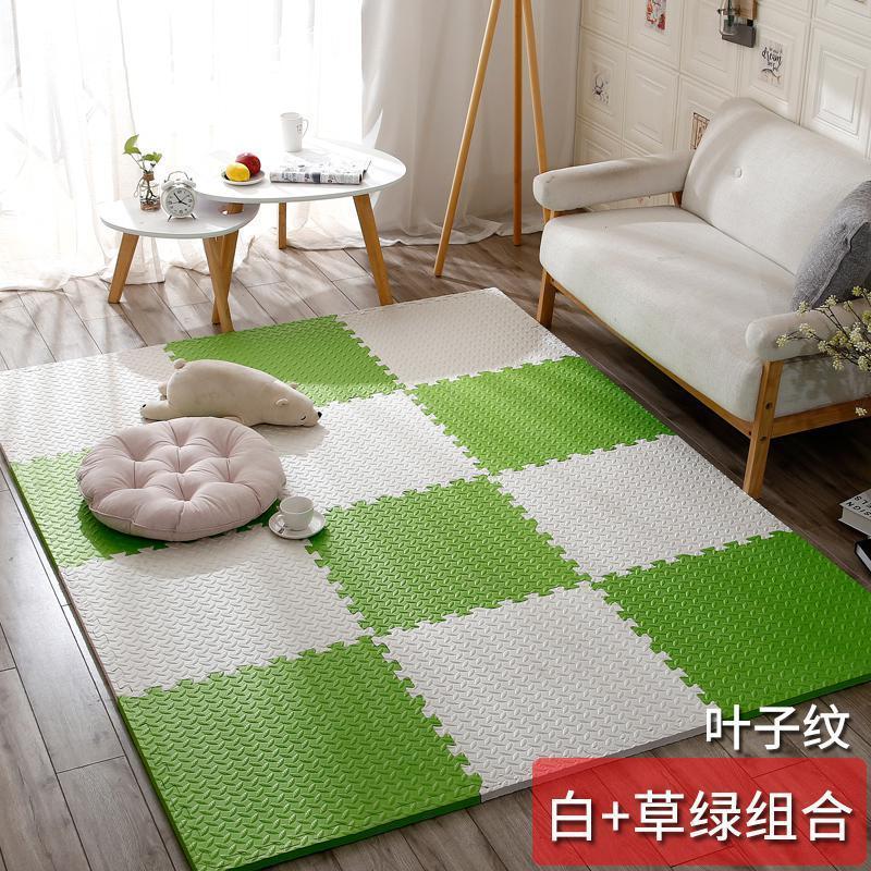 泡沫地垫家用隔音海绵铺地板垫子拼接爬爬卧室儿童爬行垫拼图防摔 白+草绿 30*30*1.0cm十字纹【40片】送_495