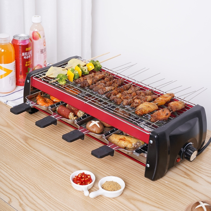 双层电烧烤炉家用花田趣韩式烤肉炉羊肉串烤架烤串机功能电烤盘_中号