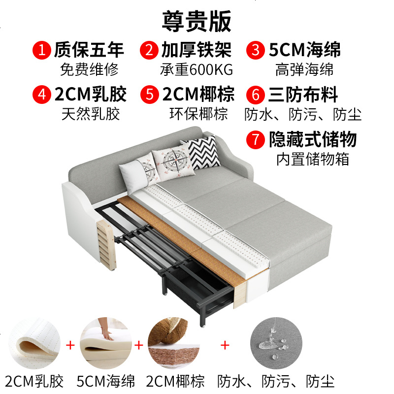 储物沙发床可折叠小户型客厅单双人多功能坐卧两用实木北欧1.5米高清大图