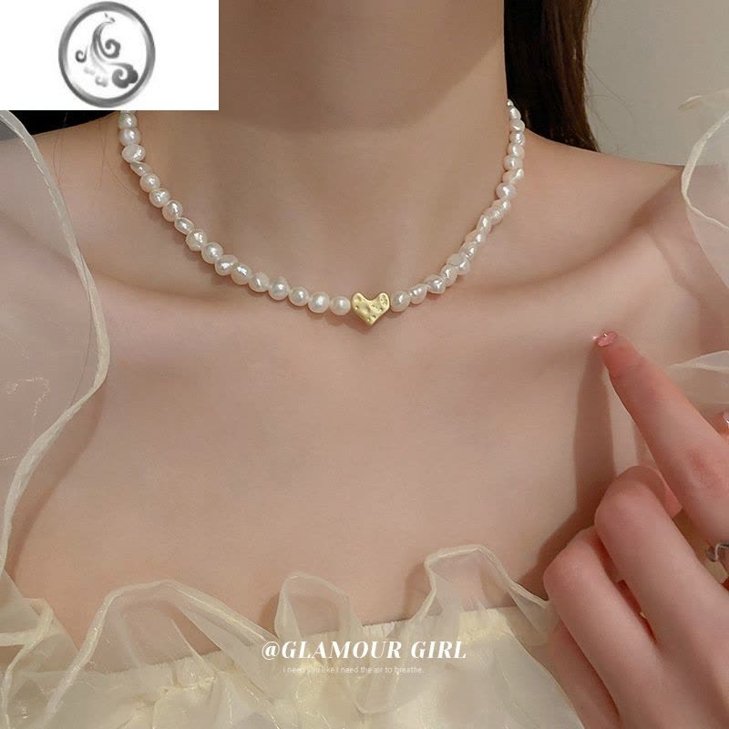 JiMi淡水珍珠项链法式优雅时尚颈链锁骨链小清新爱心轻奢小众女款图片