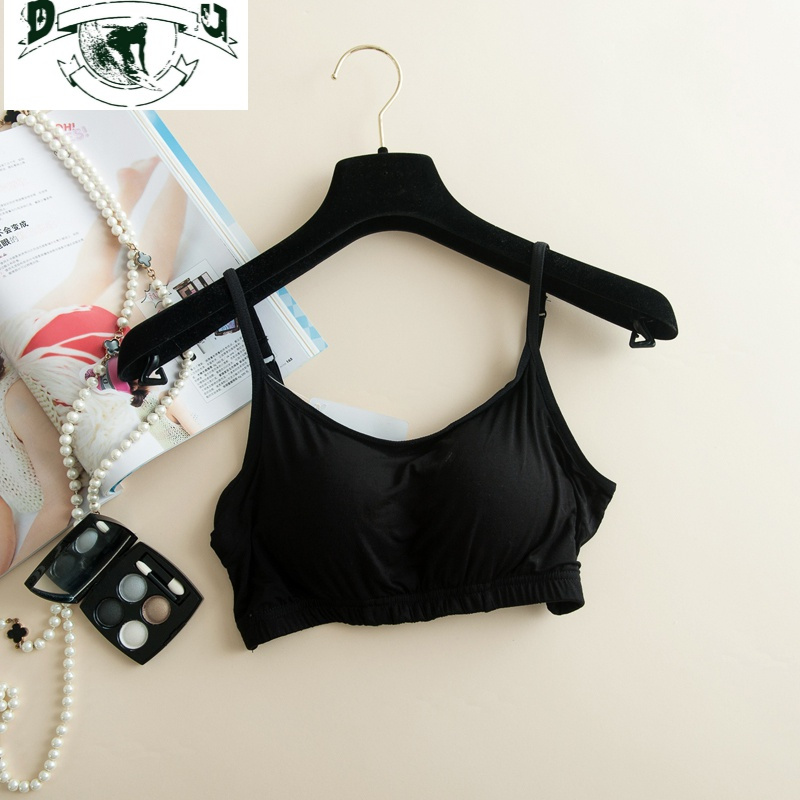 裹胸带胸垫吊带小背心女短款黑色内搭少女学生防走光一体内衣抹胸视频