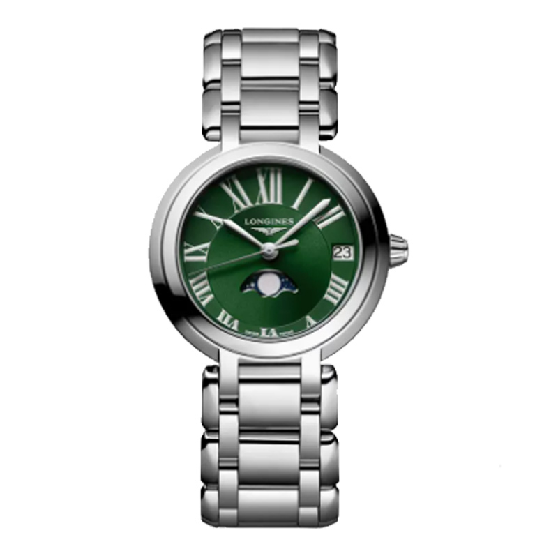 浪琴心月系列月相时尚绿盘精钢石英机芯女表女士手表l8.115.4.61.