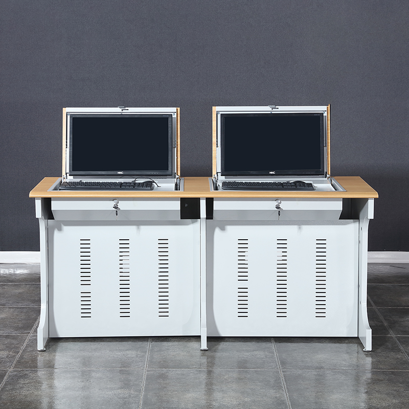 阿拉贡翻转电脑桌多媒体电教室机房培训桌学校隐藏式单人双人三人（不含显示器）高清大图