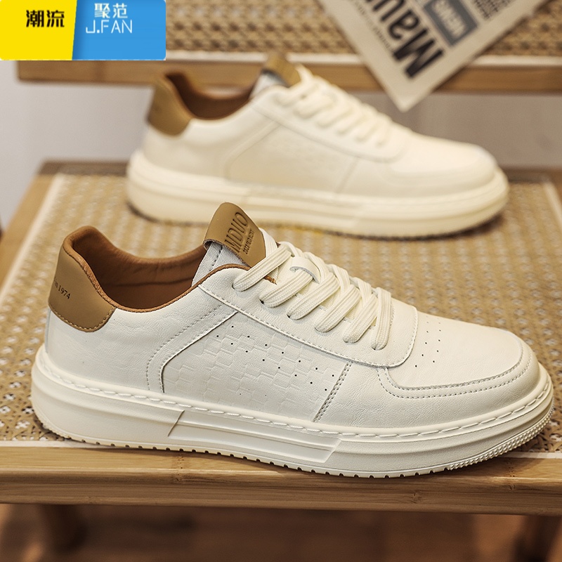 聚范小白男鞋2024新款夏季透气潮流百搭男款休闲皮鞋男士白鞋运动板鞋高清大图