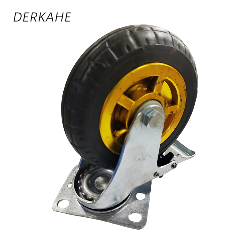 DERKAHE 中型手推车橡胶轮 φ100×32(4寸) 万向刹车款 个