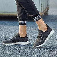 Skechers斯凯奇情侣款一脚穿懒人中帮鞋运动鞋网布透气系带休闲跑步鞋12832/B LK